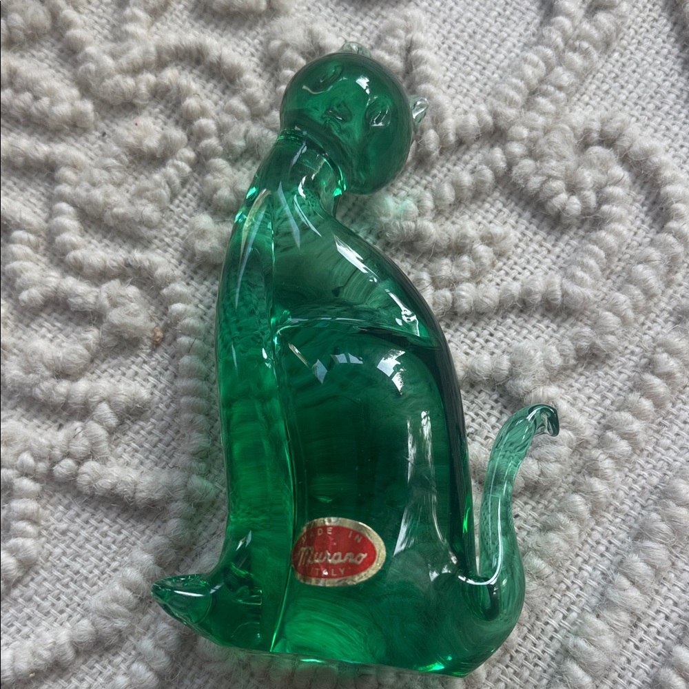 Murano Emerald Glass Cat Sculpture